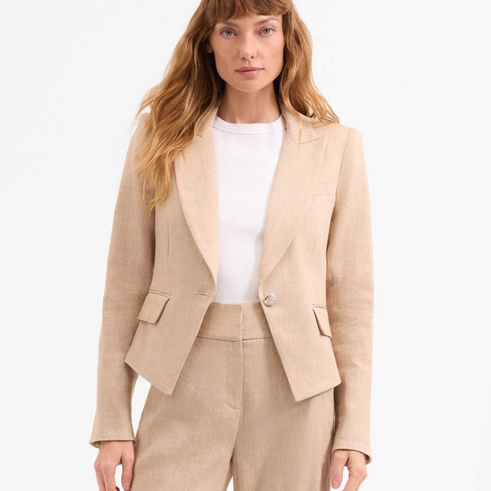 VERONICA BEARD Hosanna Linen Dickey Jacket in Khaki Melange Sz 2 - Picture 2 of 11